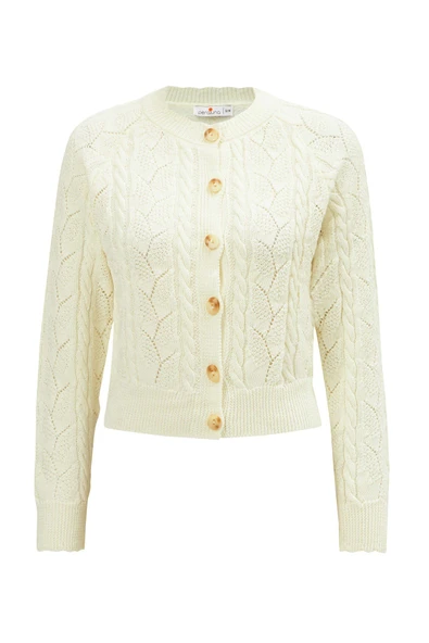 Peraluna ELLA CARDIGAN Ajur Detaylı Yazlık Düğmeli Kadın Triko Hırka - Ekru - Resim 9