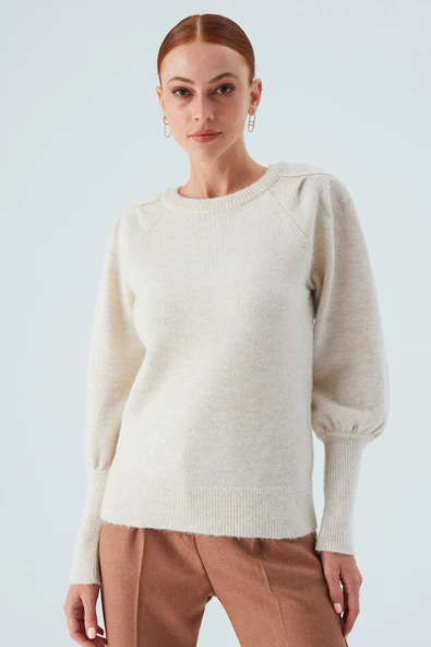 Peraluna RAKEL PULLOVER Omuz Büzgülü Yumuşak Kadın Triko Kazak - Ekru - 2