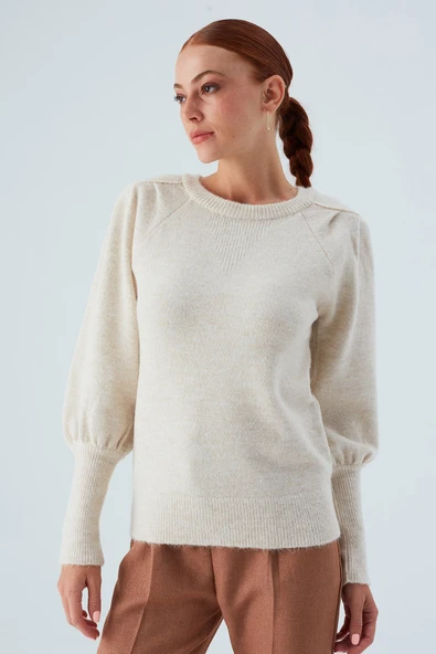 Peraluna RAKEL PULLOVER Omuz Büzgülü Yumuşak Kadın Triko Kazak - Ekru - 7