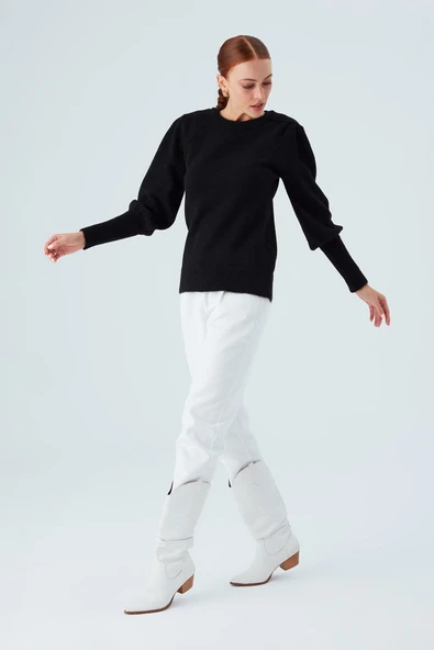 Peraluna RAKEL PULLOVER Omuz Büzgülü Yumuşak Kadın Triko Kazak - Siyah ürün görseli 1