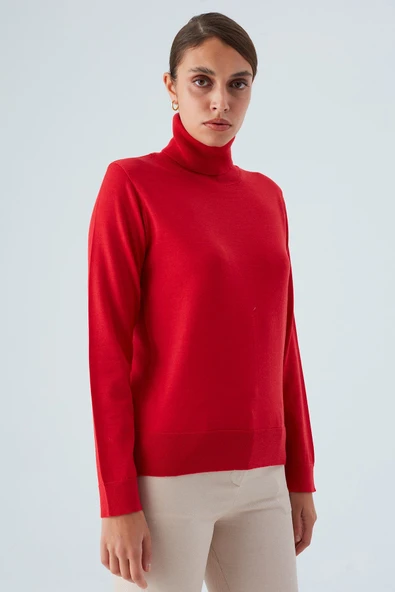 Peraluna VALERIA PULLOVER Boğazlı İnce Kadın Triko Kazak - Kırmızı - Resim 6