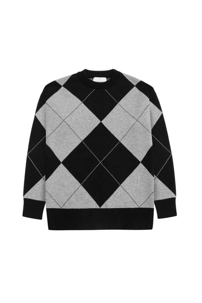 Styleboom X Peraluna OXFORD PULLOVER Bisiklet Yaka Baklava Desen Kadın Triko Kazak - Siyah - 7