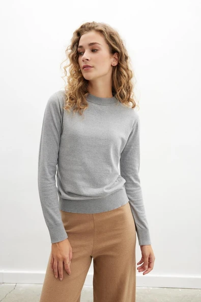 Styleboom X Peraluna CHELSEA PULLOVER Bisiklet Yaka Standart Kesim Kadın Triko Kazak - Gri - 3