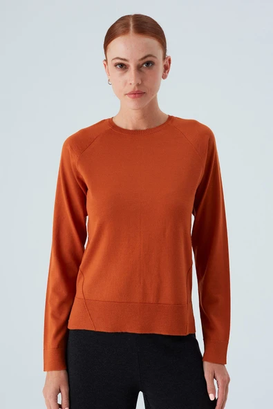 Peraluna VANESSA PULLOVER Merino Yünlü Yanları Yırtmaçlı Ince Kadın Triko Kazak - Turuncu - 2