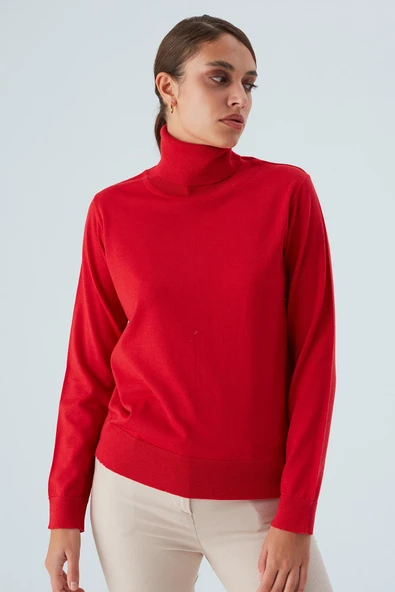Peraluna VALERIA PULLOVER Boğazlı İnce Kadın Triko Kazak - Kırmızı - Resim 7