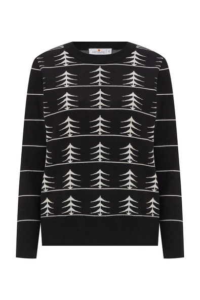 Peraluna GEMINI PULLOVER Ağaç Desenli Standart Kesim Kadın Triko Kazak - Siyah/Ekru - 9