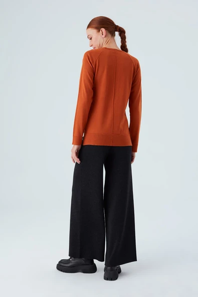 Peraluna VANESSA PULLOVER Merino Yünlü Yanları Yırtmaçlı Ince Kadın Triko Kazak - Turuncu - 8