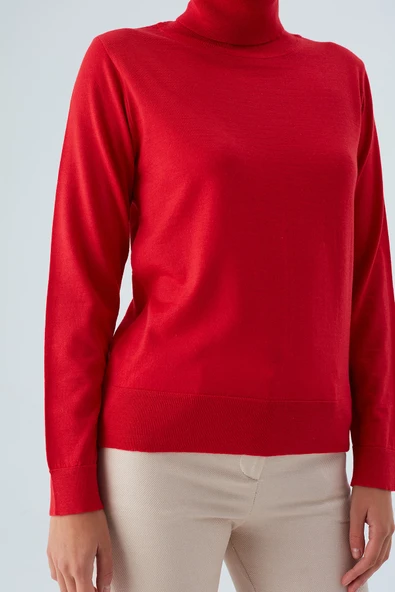 Peraluna VALERIA PULLOVER Boğazlı İnce Kadın Triko Kazak - Kırmızı - Resim 4