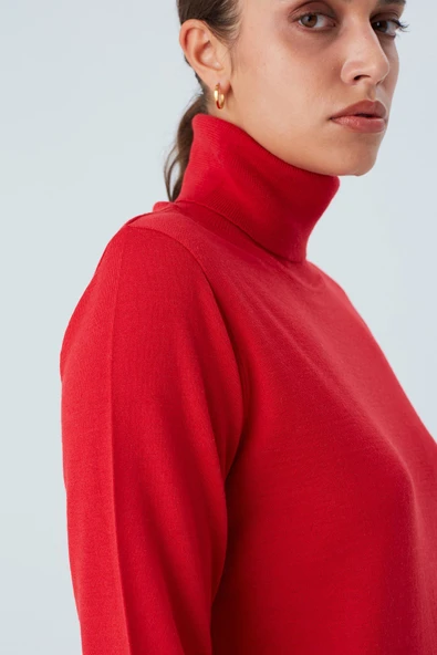 Peraluna VALERIA PULLOVER Boğazlı İnce Kadın Triko Kazak - Kırmızı - 5