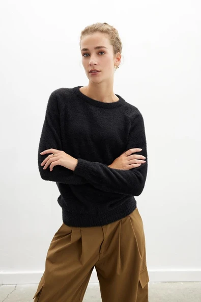 Peraluna HAZEL PULLOVER Bisiklet Yaka Rahat Kesimı Kadın Triko Kazak - Siyah - Resim 3