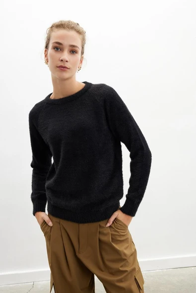 Peraluna HAZEL PULLOVER Bisiklet Yaka Rahat Kesimı Kadın Triko Kazak - Siyah ürün görseli