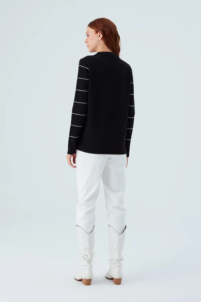 Peraluna GEMINI PULLOVER Ağaç Desenli Standart Kesim Kadın Triko Kazak - Siyah/Ekru - 8