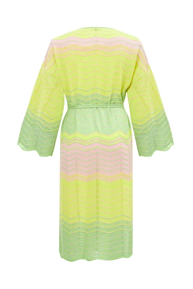 Peraluna SAKURA Çan Kollu Viskonlu Yazlık Kadın Triko Kimono - Lime Melanj - 10