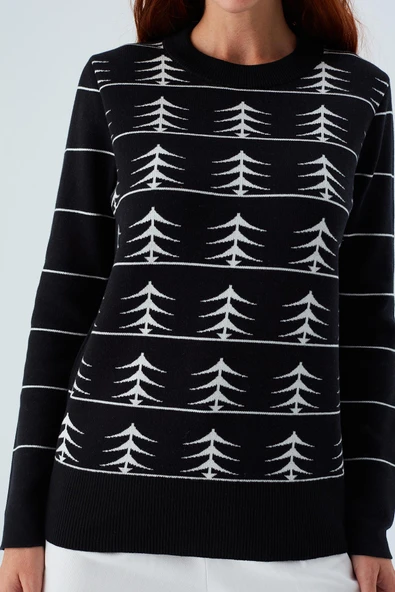Peraluna GEMINI PULLOVER Ağaç Desenli Standart Kesim Kadın Triko Kazak - Siyah/Ekru - 5