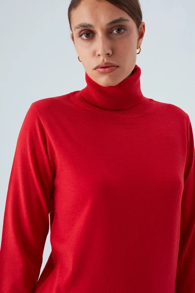 Peraluna VALERIA PULLOVER Boğazlı İnce Kadın Triko Kazak - Kırmızı - 3