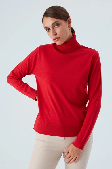Peraluna VALERIA PULLOVER Boğazlı İnce Kadın Triko Kazak - Kırmızı - 2