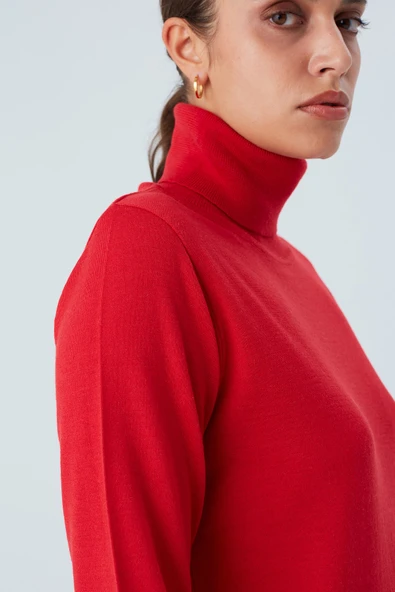 Peraluna VALERIA PULLOVER Boğazlı İnce Kadın Triko Kazak - Kırmızı - Resim 5