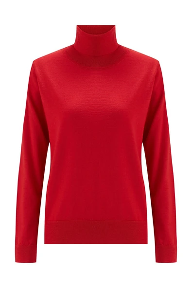 Peraluna VALERIA PULLOVER Boğazlı İnce Kadın Triko Kazak - Kırmızı - Resim 9