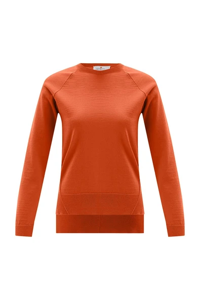 Peraluna VANESSA PULLOVER Merino Yünlü Yanları Yırtmaçlı Ince Kadın Triko Kazak - Turuncu - 9
