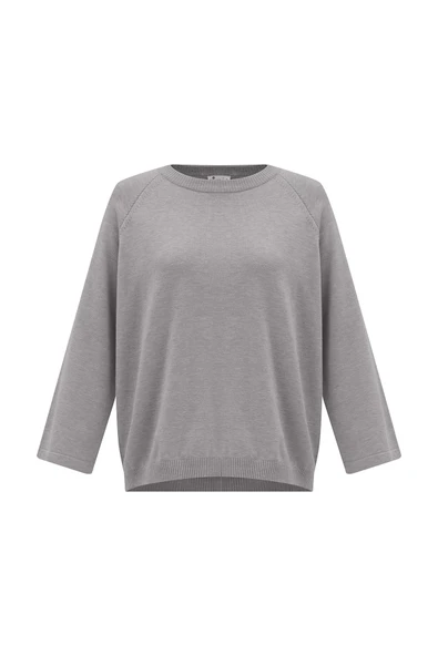 Peraluna NELL PULLOVER Yanları Yırtmaçlı 3/4 Kol İnce Kadın Triko Kazak - Gri Melanj - Resim 8