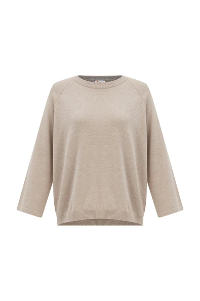 Peraluna NELL PULLOVER Yanları Yırtmaçlı 3/4 Kol İnce Kadın Triko Kazak - Bej Melanj - Resim 9