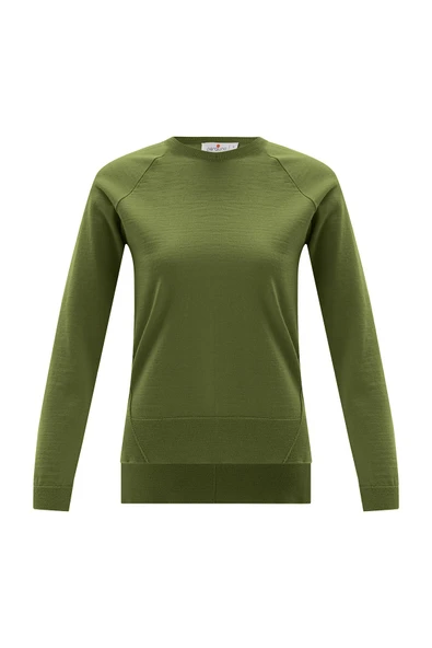 Peraluna VANESSA PULLOVER Merino Yünlü Yanları Yırtmaçlı Ince Kadın Triko Kazak - Yeşil - Resim 9