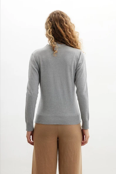 Styleboom X Peraluna CHELSEA PULLOVER Bisiklet Yaka Standart Kesim Kadın Triko Kazak - Gri - 4