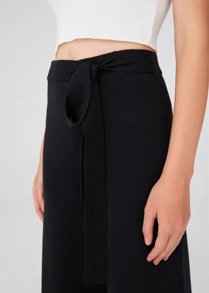 Peraluna Boru Paça Yüksek Bel Kadın Triko Pantolon - Siyah - Resim 6