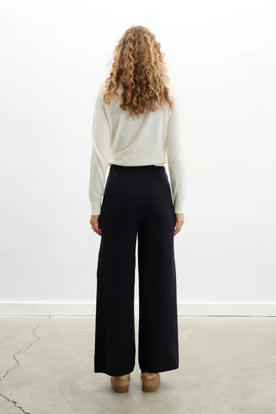 Peraluna DENISE TROUSER Rahat Kalıp Pamuk-Yün Karşım Kadın Triko Pantolon - Siyah - 4