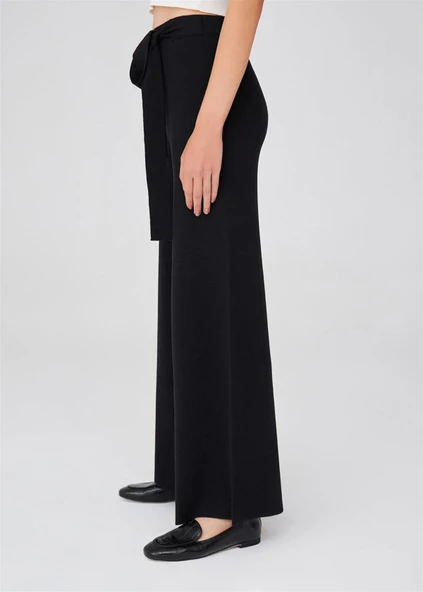 Peraluna Boru Paça Yüksek Bel Kadın Triko Pantolon - Siyah - Resim 4