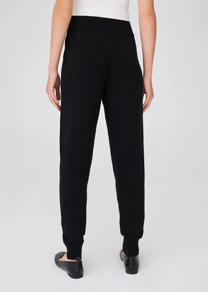 Peraluna Yüksek Bel Dar Paça Kaşmir Karışım Fit Kadın Triko Pantolon - Siyah - Resim 4