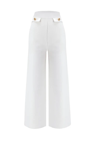 Styleboom X Peraluna MARLENE TROUSER Düğme Detaylı Rahat Kesim Kadın Triko Pantolon - Ekru - Resim 8