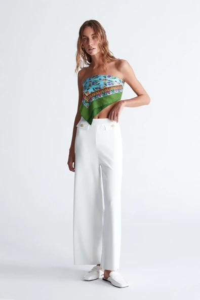 Styleboom X Peraluna MARLENE TROUSER Düğme Detaylı Rahat Kesim Kadın Triko Pantolon - Ekru ürün görseli 1