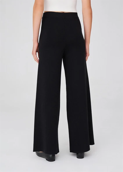 Peraluna Boru Paça Yüksek Bel Kadın Triko Pantolon - Siyah - Resim 5