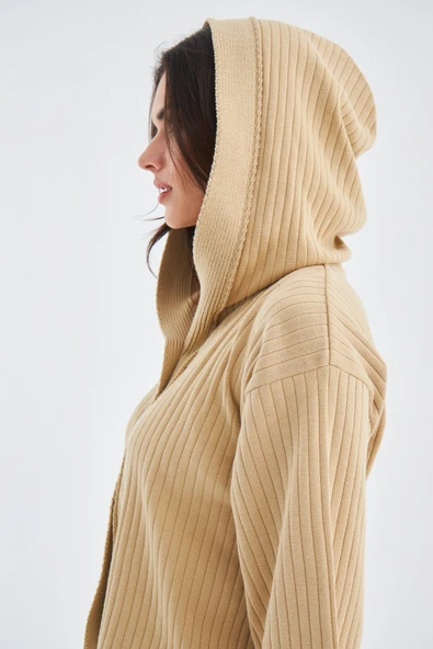 Peraluna MUJO CARDIGAN & SHORTS %100 Pamuk Kadın Triko Şort Takım - Bej - Resim 6