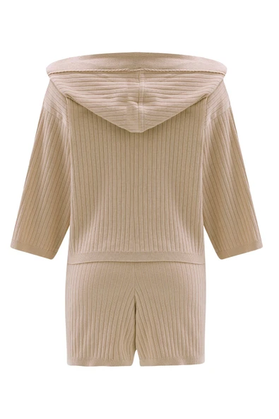 Peraluna MUJO CARDIGAN & SHORTS %100 Pamuk Kadın Triko Şort Takım - Bej - Resim 10