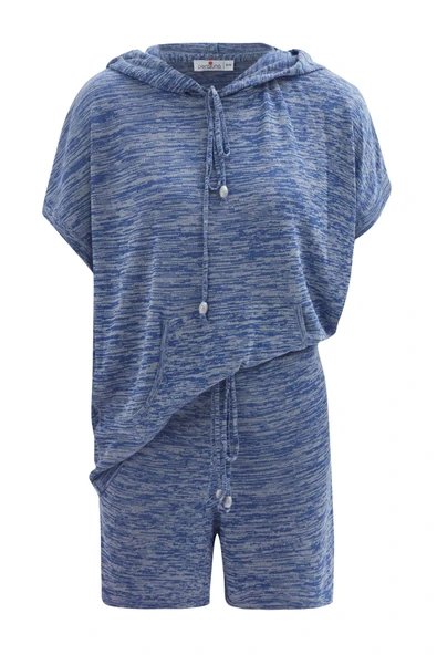 Peraluna KAIRA BLOUSE & SHORTS Kapüşonlu Yazlık Kadın Triko Şort Takım - İndigo Melanj - Resim 11