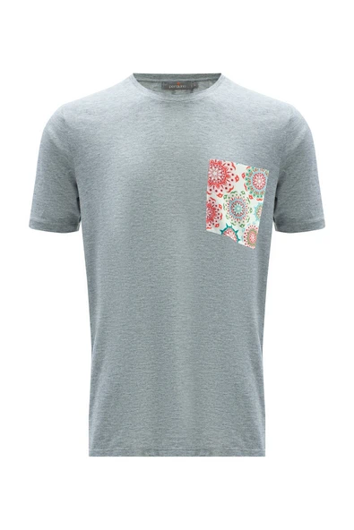 Peraluna Tek Cepli Düz Kesim Uzun Kadın T-Shirt - Açık Gri Melanj - Resim 7