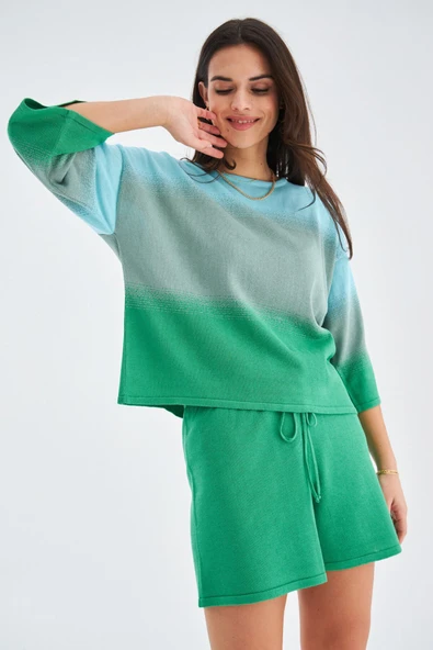 Peraluna SİRİ BLOUSE & SHORTS Yazlık Triko Kadın Şort Takım - Nil Yeşili - 7