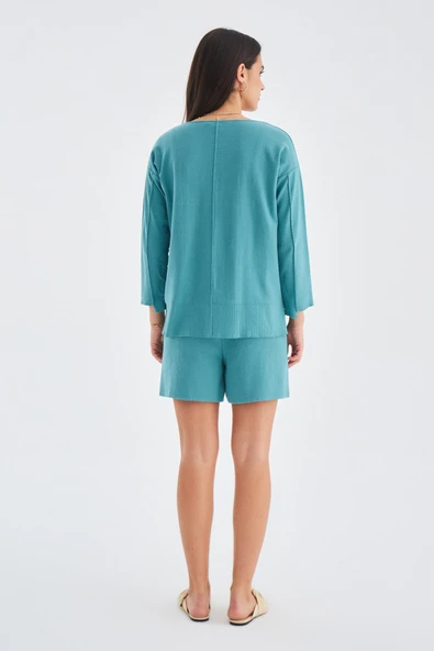 Peraluna %100 Pamuk Kadın Şort - TURKUAZ - Resim 7