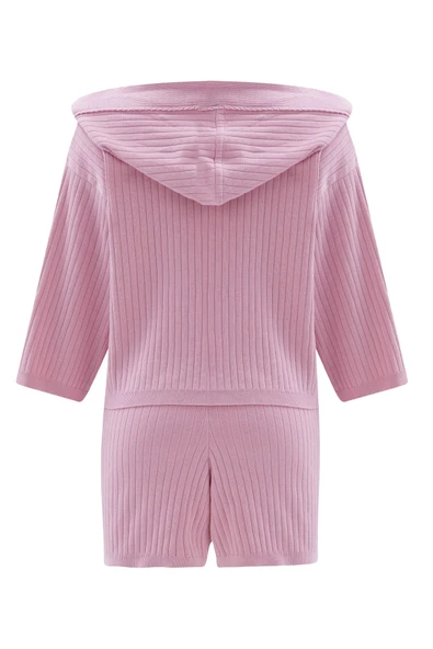 Peraluna MUJO CARDIGAN & SHORTS %100 Pamuk Kadın Triko Şort Takım - Şeker Pembe - Resim 10