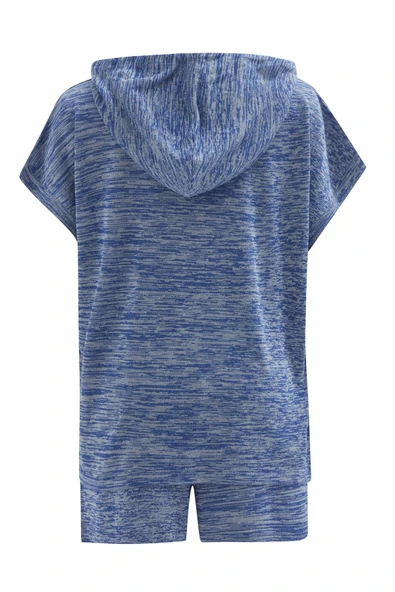 Peraluna KAIRA BLOUSE & SHORTS Kapüşonlu Yazlık Kadın Triko Şort Takım - İndigo Melanj - Resim 12