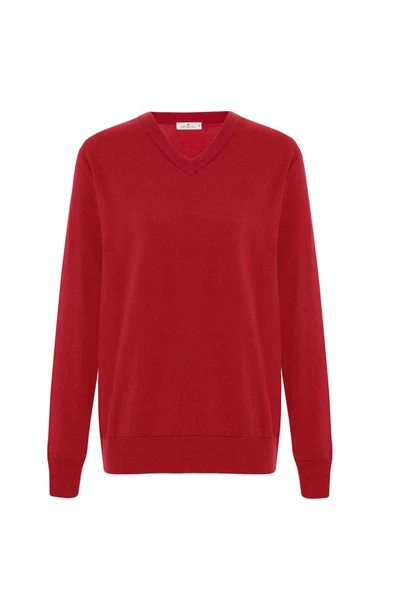 Peraluna MATEO V NECK PULLOVER Yumuşak Tuşeli Mevsimlik Erkek Triko Kazak - Kırmızı