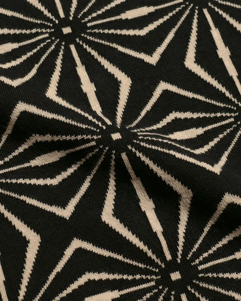 Far Afield ZIGGER CARDIGAN - TENTEO PATTERN Polo Yaka Kısa Kol %100 Organik Pamuk Erkek Triko Hırka - Siyah - Resim 4