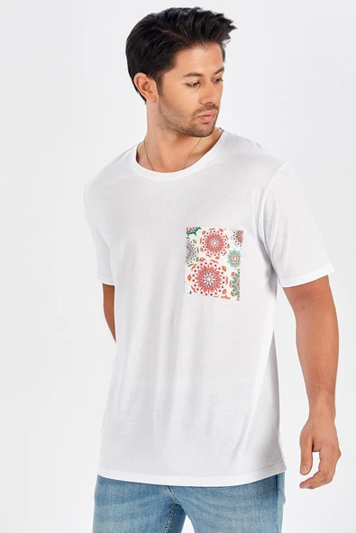 Peraluna Tek Cepli Düz Kesim Uzun Erkek T-Shirt - Beyaz - 2