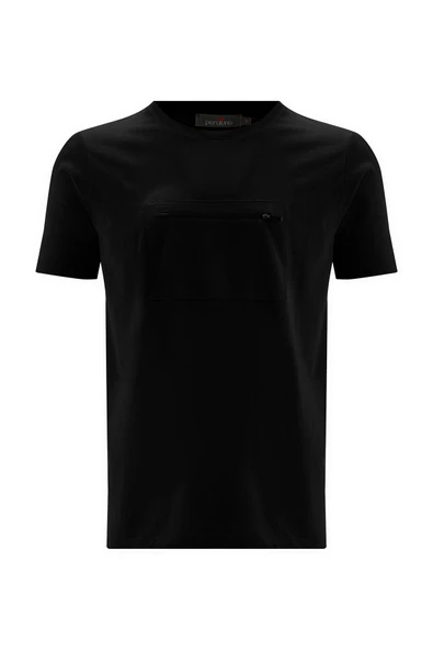 Peraluna Göğüs Fermuarlı Uzun Erkek T-Shirt - Siyah - Resim 7
