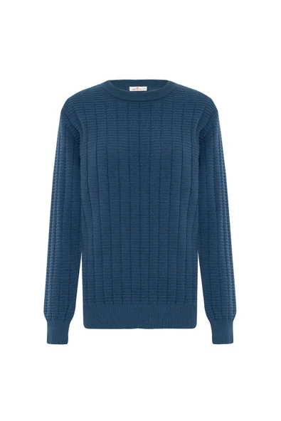 Peraluna ZACHA 'O Neck' PULLOVER Üç Boyut Çizgili Bisiklet Yaka Mevsimlik Erkek Triko Kazak - Mavi ürün görseli 1