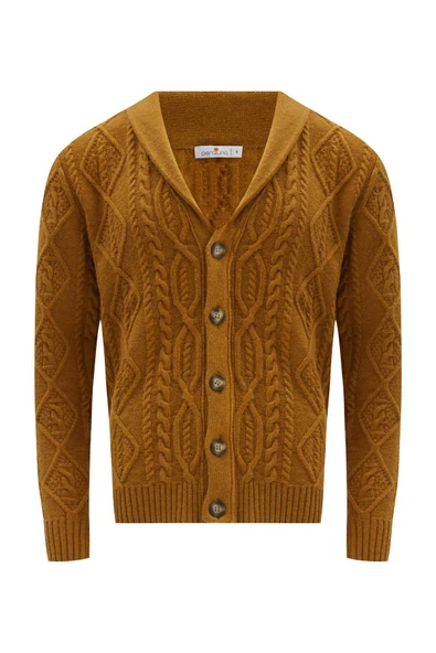 Peraluna BENJAMİN CARDİGAN Troyer Yaka Yumuşak Tuşeli Yünlü Erkek Triko Hırka - Hardal ürün görseli 1