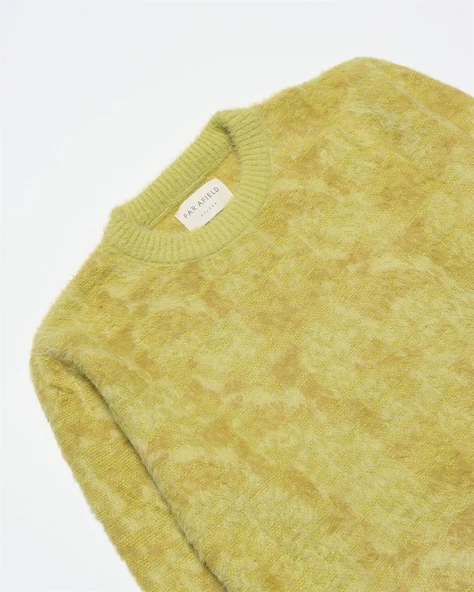 Far Afield ECLIPSE  KNIT - FULLY TIE DIE Bisiklet Yaka Standart Kesim Batik Desen Tüylü Erkek Triko Kazak - Sarı - 4