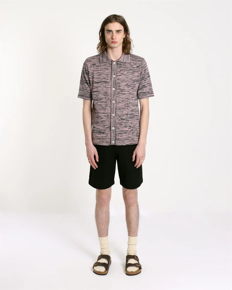 Far Afield VELZY CARDIGAN-TWISTED YARN Bisiklet Yaka Kısa Kol %100 Organik Pamuk Melanj Erkek Triko Hırka - Lacivert ürün görseli 1